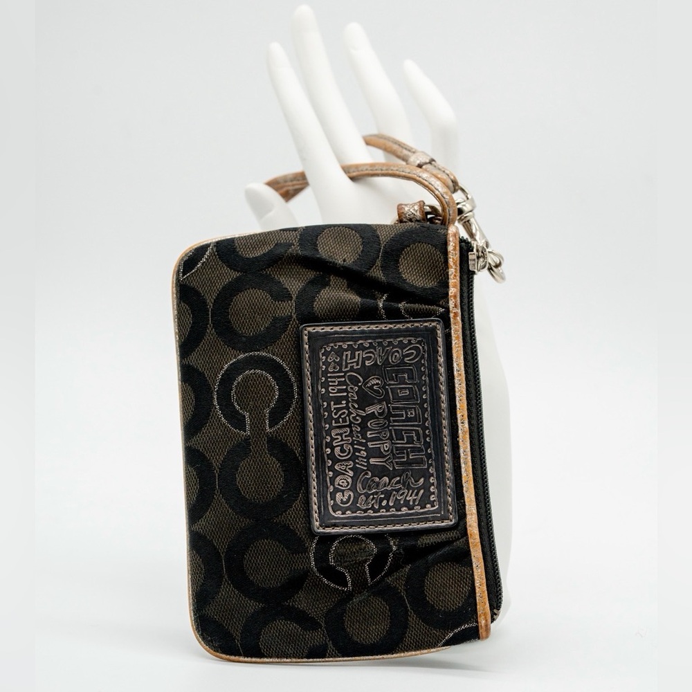 🎄Vintage Coach Poppy• Black & Brown• Signature C  (Y2K) Mini Pouch Wristlet •
